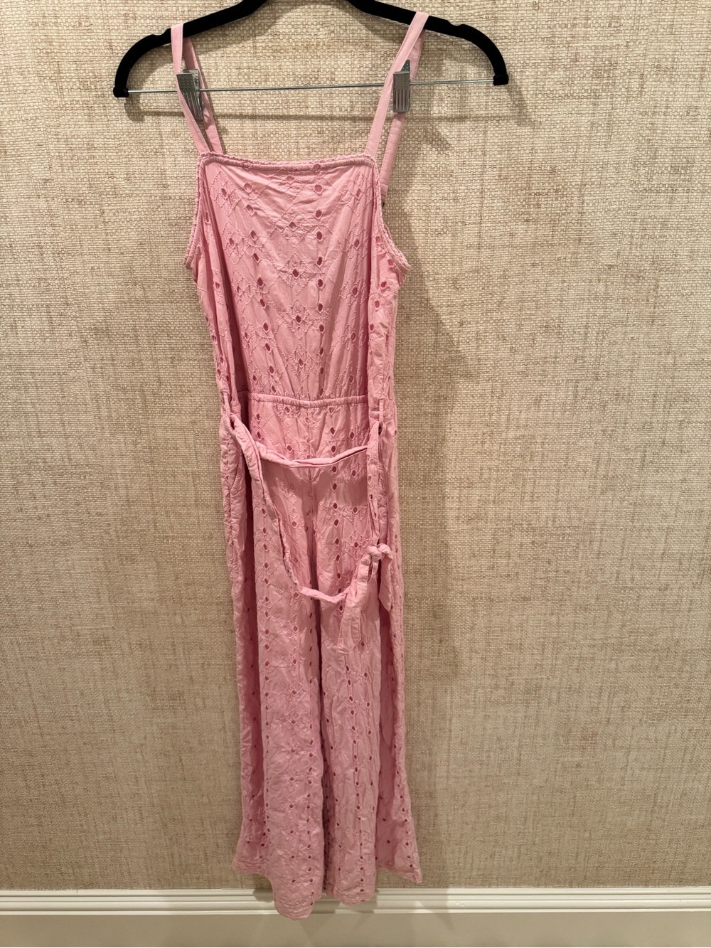 Abercrombie & Fitch girl's pink eyelet wide-leg jumpsuit